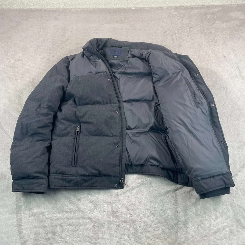 Banana Republic Down Jacket Men XL Grey Wool Blend‎ Full Zip Pockets Warm $349